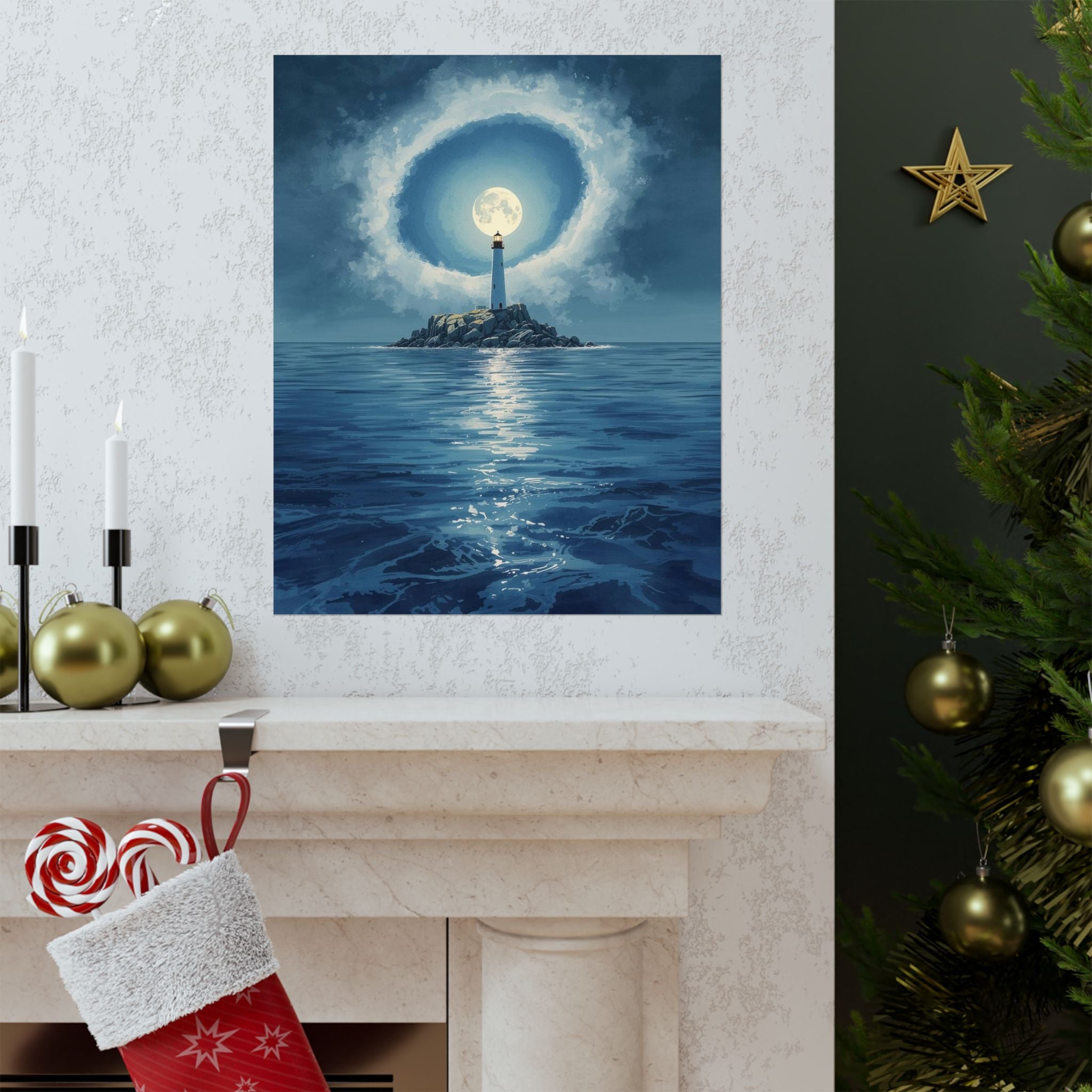 Lighthouse Moonlit Matte Vertical Posters, Nautical Wall Art, Coastal Decor, Beach House Print, Ocean Lover Gift