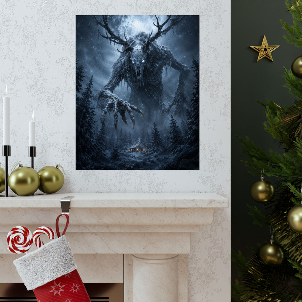 Wendigo Forest Horror Matte Vertical Poster | Creepy Moonlit Monster