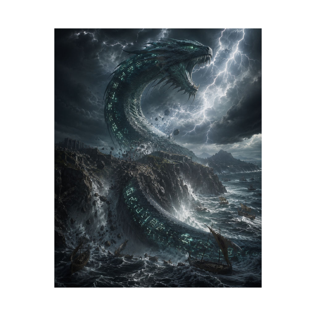 Kraken Sea Monster Matte Vertical Poster | Stormy Ocean Mythical Creature Art