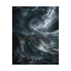 Kraken Sea Monster Matte Vertical Poster | Stormy Ocean Mythical Creature Art