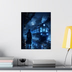 Mystic Night Train Matte Vertical Poster | Blue Moon, Foggy Platform