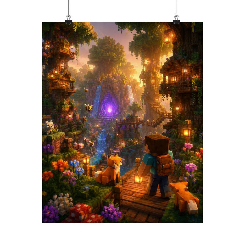 Craft Fantasy Poster — Adventurer & Foxes in Enchanted Forest Matte Vertical Print