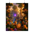 Craft Fantasy Poster — Adventurer & Foxes in Enchanted Forest Matte Vertical Print