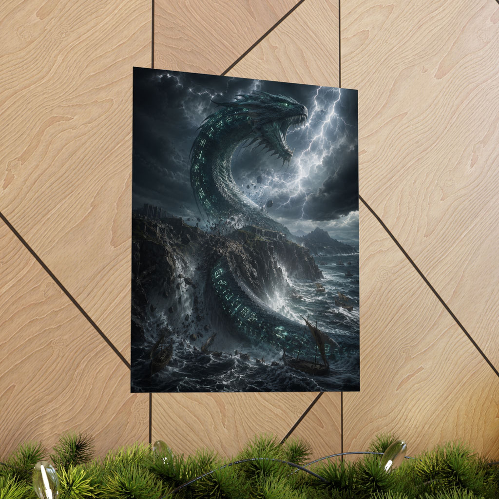 Kraken Sea Monster Matte Vertical Poster | Stormy Ocean Mythical Creature Art