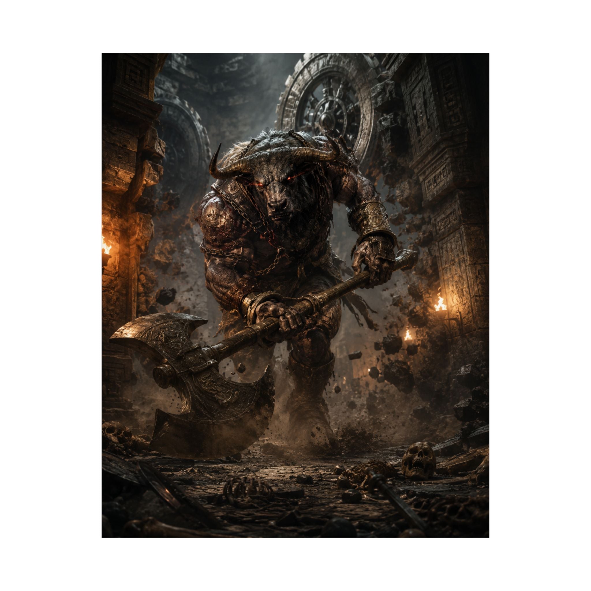 Minotaur Warrior Matte Vertical Poster | Fantasy Monster Dungeon Art