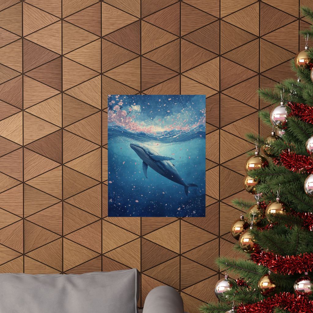 Whale Art Poster, Underwater Wall Décor, Ocean Lover Gift, Floral Nature Print, Home Decoration
