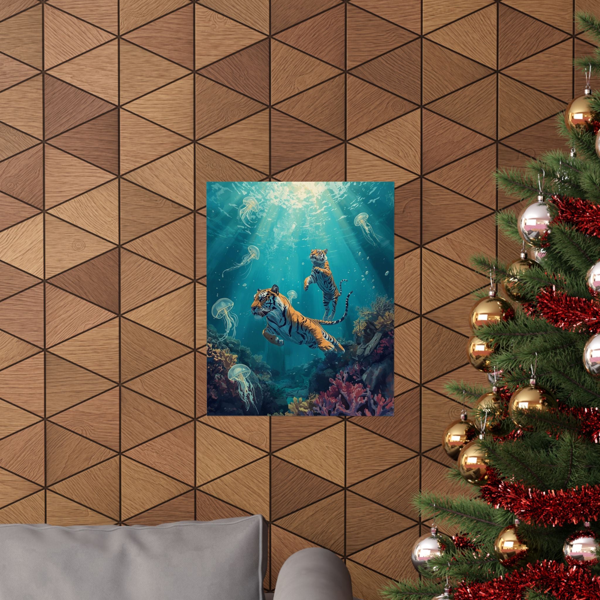 Underwater Tiger Adventure Posters, Ocean Decor, Animal Print Art, Jungle Wall Art, Gifts for Animal Lovers, Underwater Wall Aesthetic