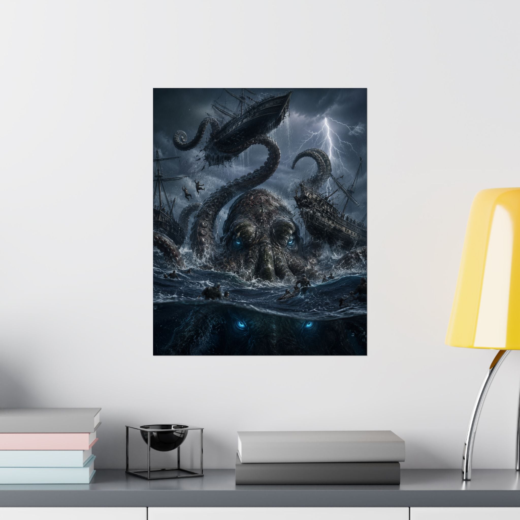 Giant Kraken Attack Matte Poster | Nautical Sea Monster Storm Art