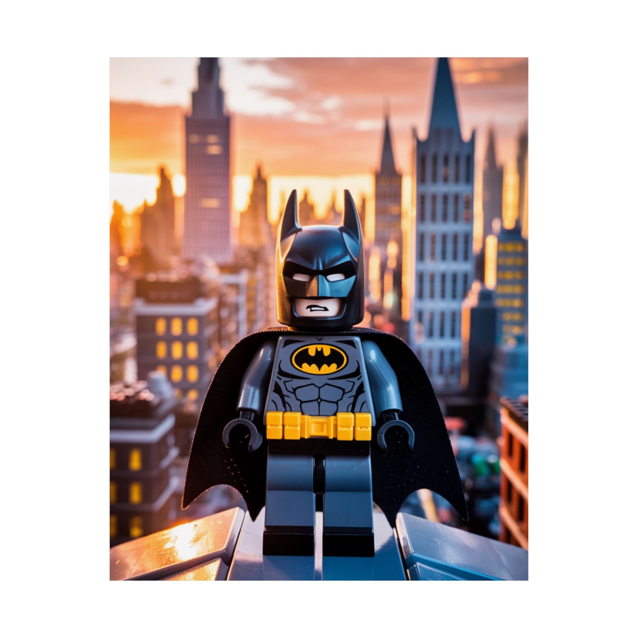 Lego Hero City Skyline Gaming Poster — Vertical Superhero Wall Art