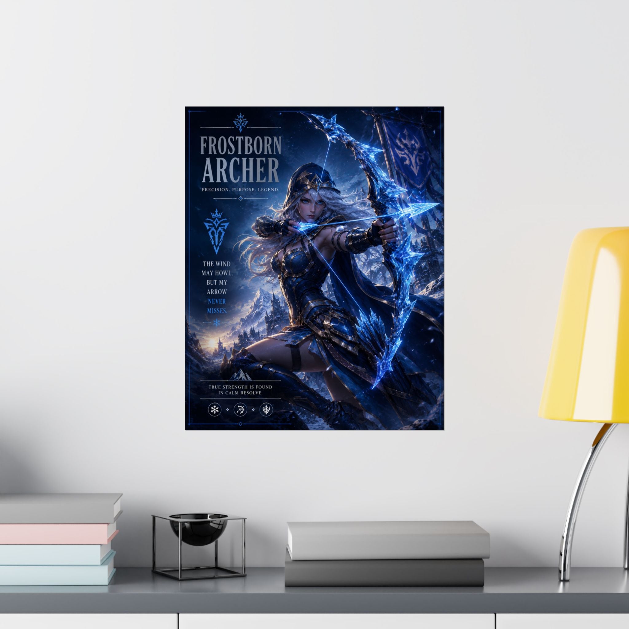 Frostborn Archer MOBA Vertical Poster — Fantasy Ice Archer Wall Art