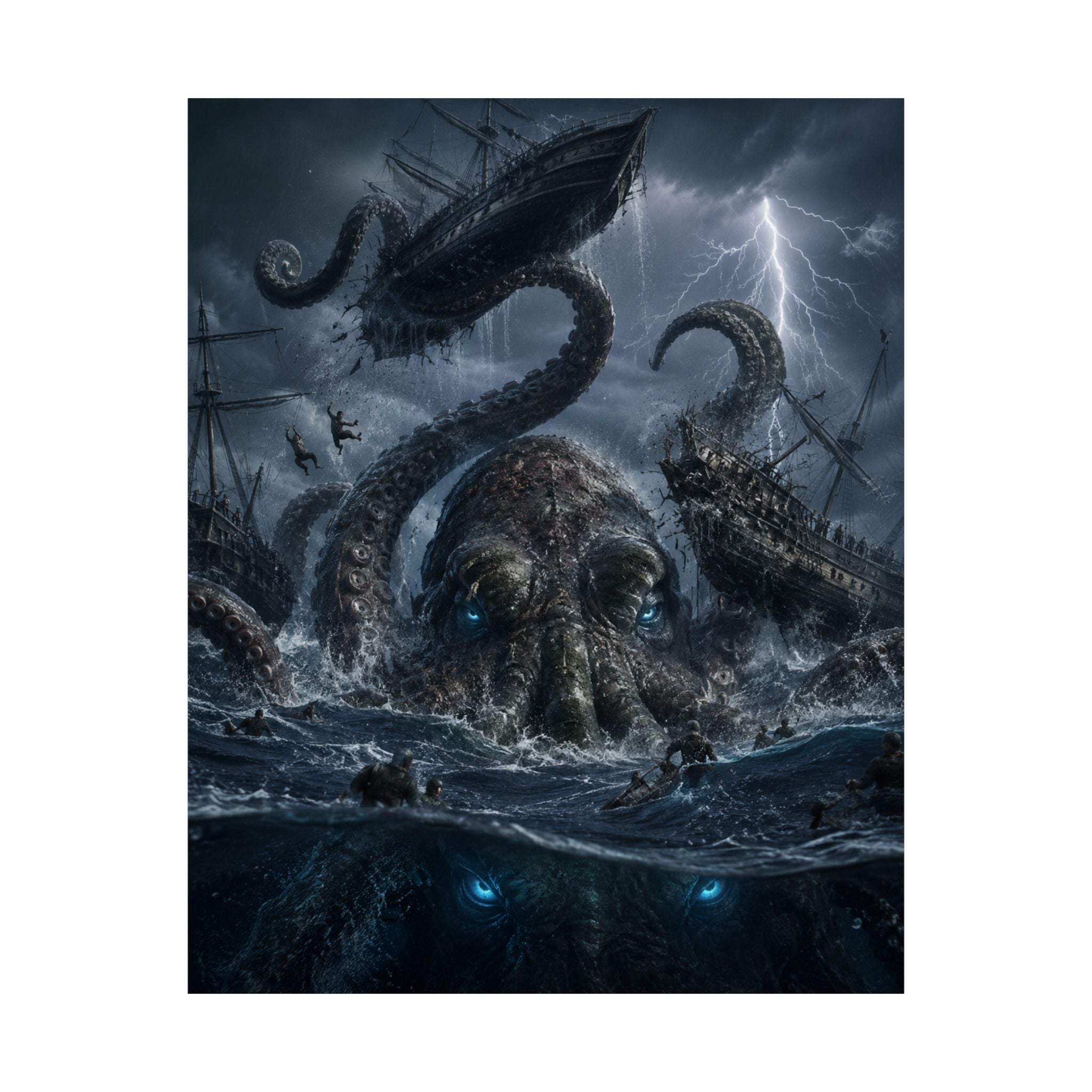 Giant Kraken Attack Matte Poster | Nautical Sea Monster Storm Art