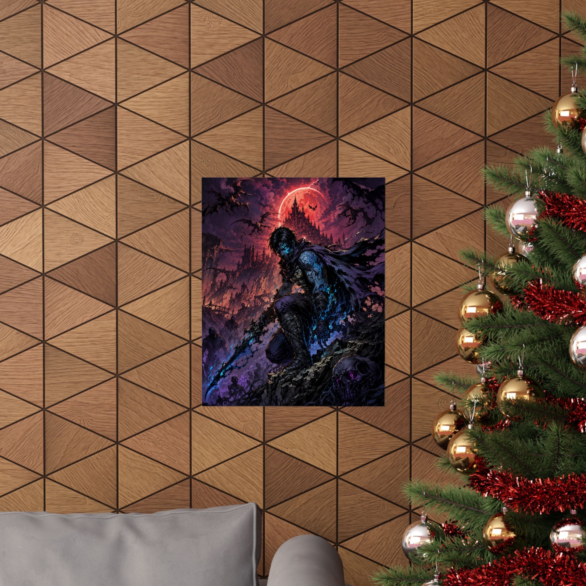 Dark Fantasy Reaver Gaming Poster — Nightblade Warrior Castle Art Print