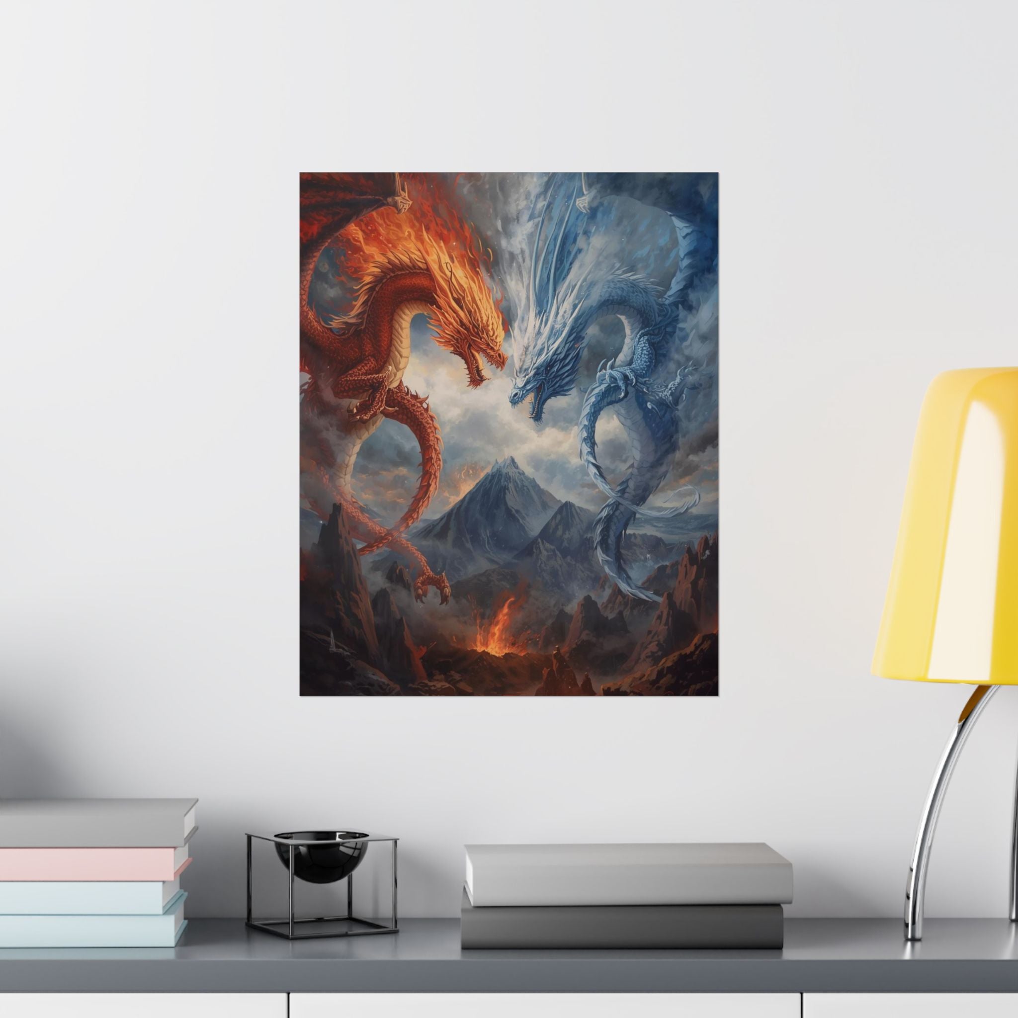 Epic Dragon Battle Matte Vertical Posters, Fantasy Wall Art, Home Decor, Gift for Gamers, Adventure Enthusiasts, Art Print