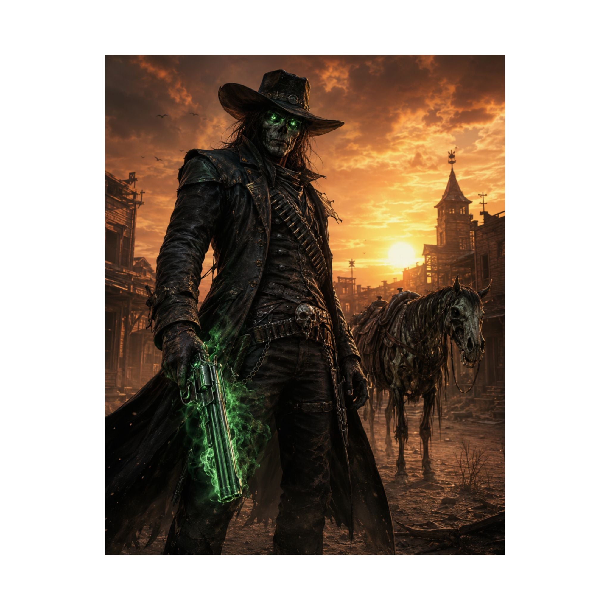 Dark Cowboy Poster — Gothic Western Matte Vertical Art Print