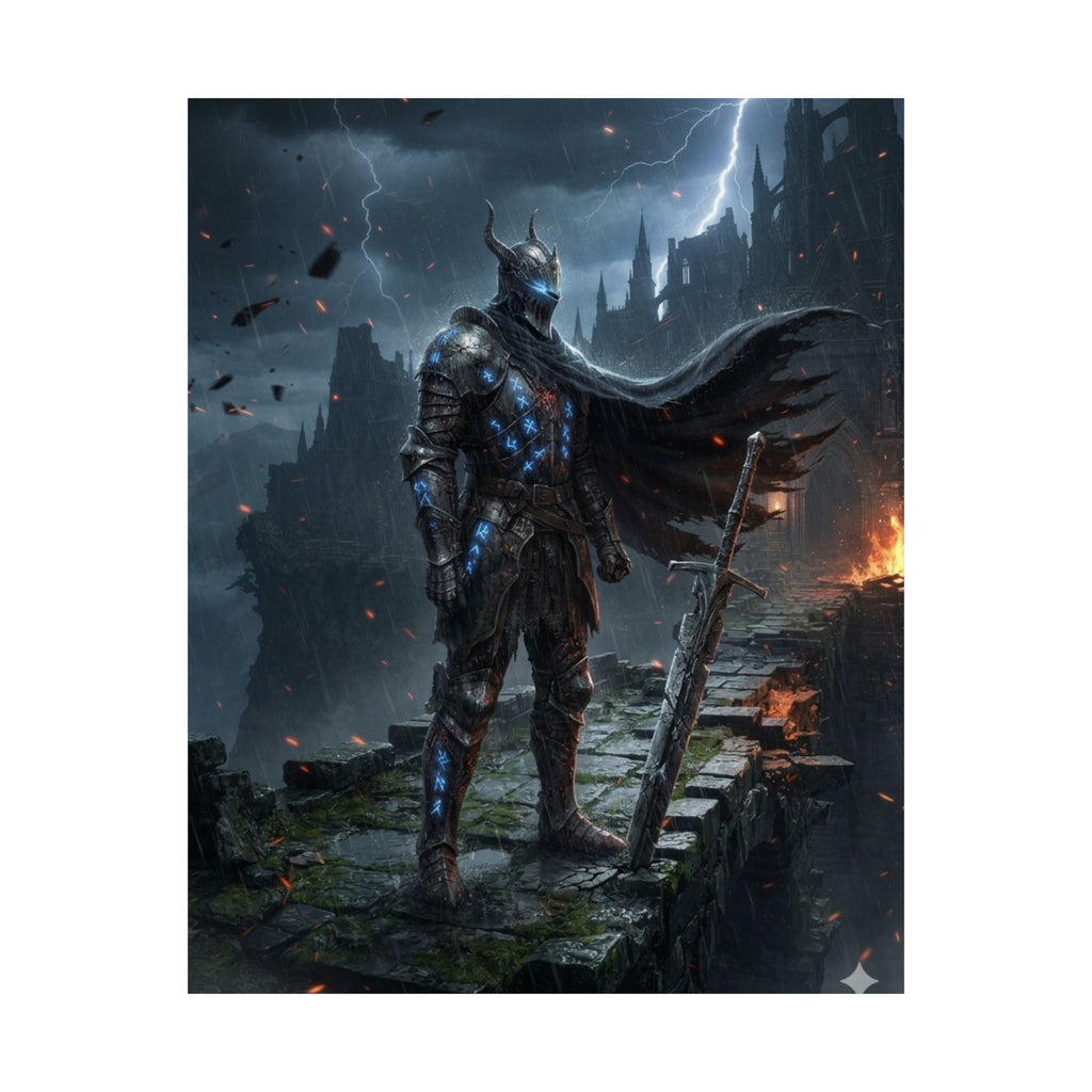 Dark Knight Fantasy Poster — Vertical Medieval Warrior Wall Art