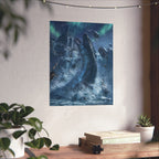 Ice Dragon Rising Poster | Fantasy Kraken Creature Matte Vertical Print