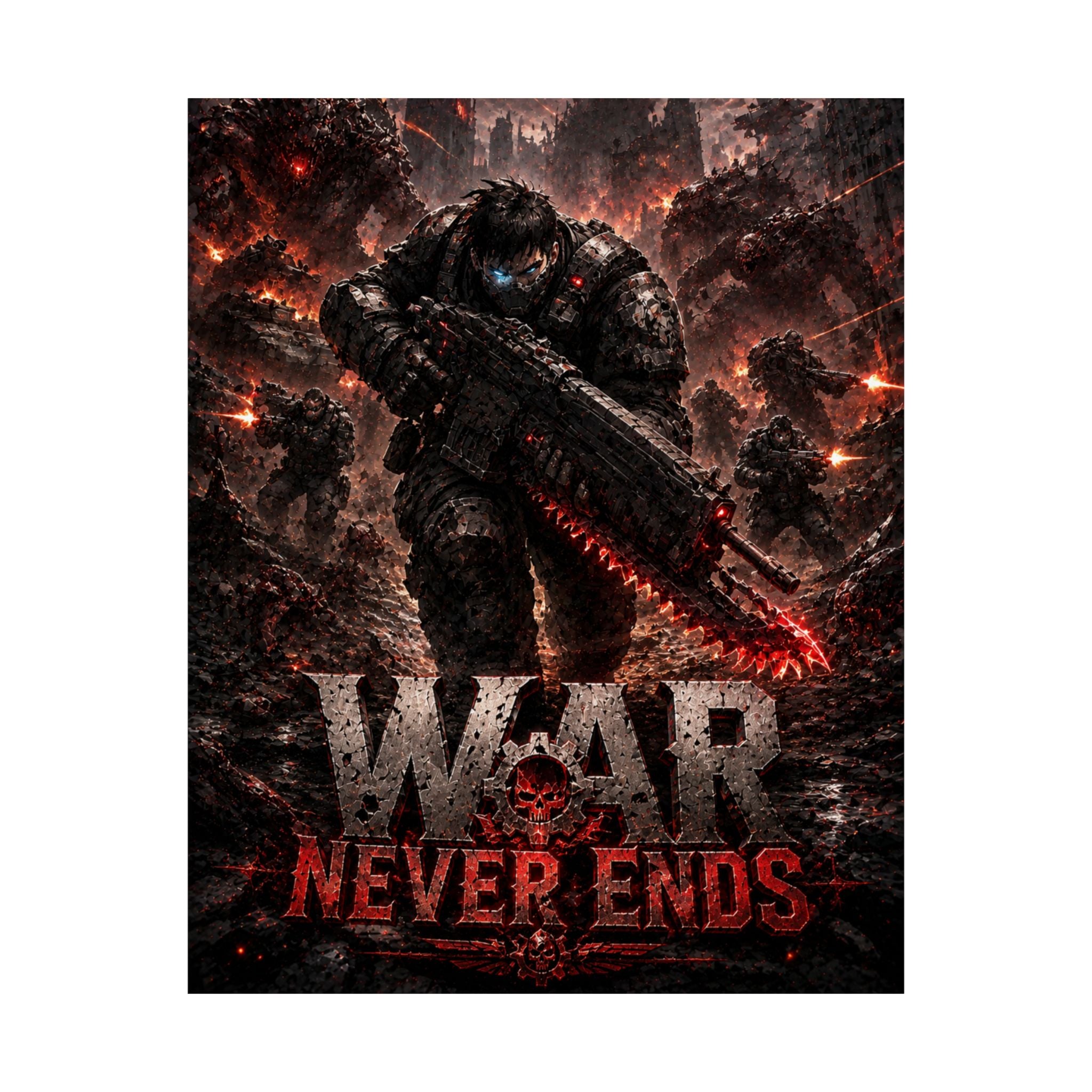 War Never Ends Gaming Poster — Dark Tactical Soldier Gaming Wall Art