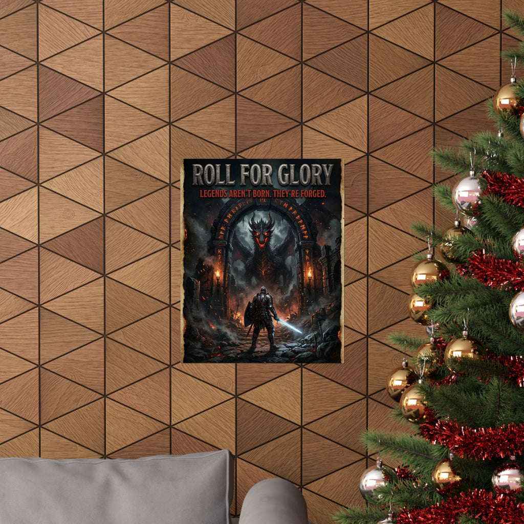 Dungeons and Dragons inspired Gaming Poster — 'Roll for Glory: Legends Aren't Born, They're Forged' Fantasy Dungeon Art