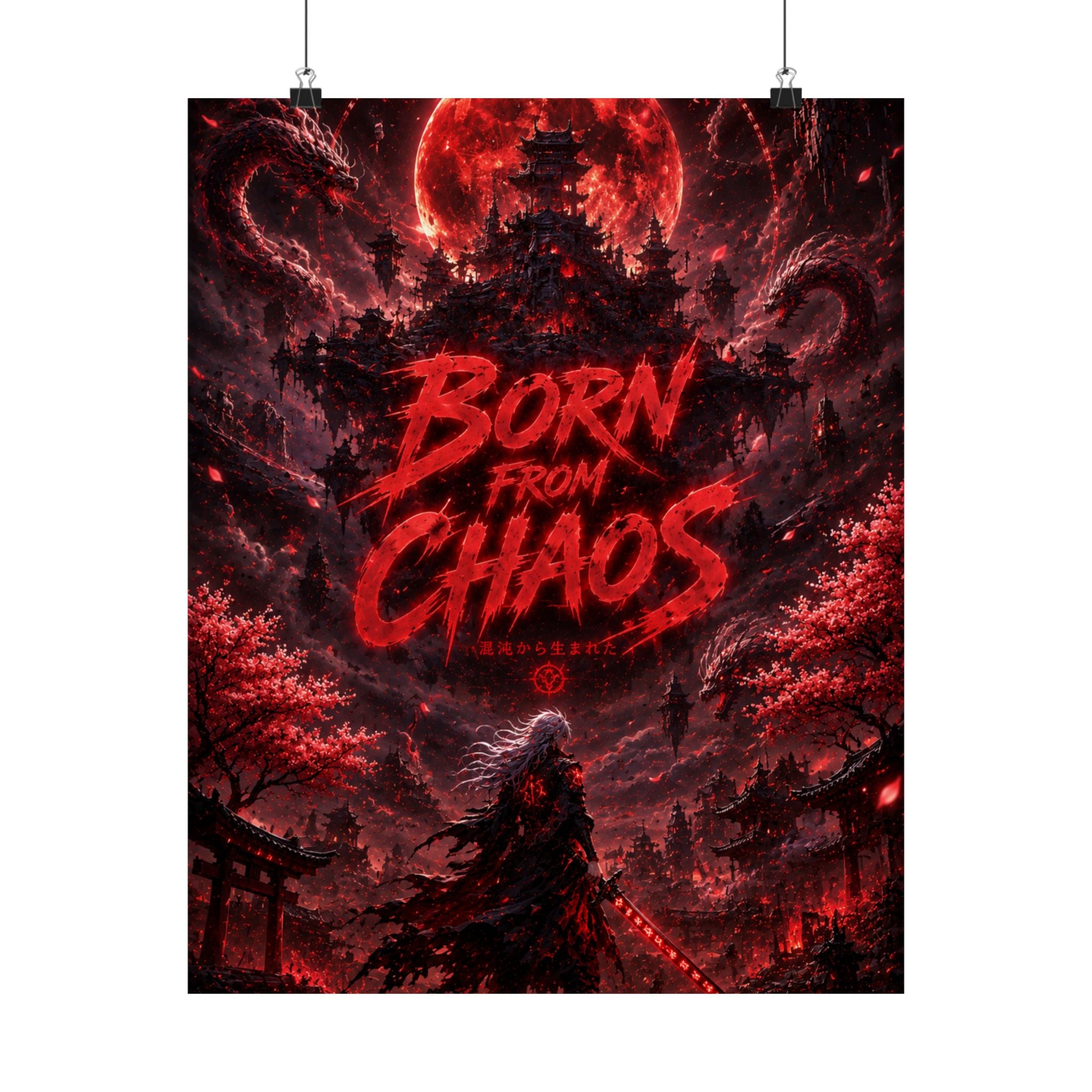 Born From Chaos Gaming Poster — Dark Fantasy Red Samurai Gaming Wall Art