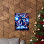 Core Overdrive NES Gaming Poster — Futuristic Blue Mega-Robot Gaming Wall Art