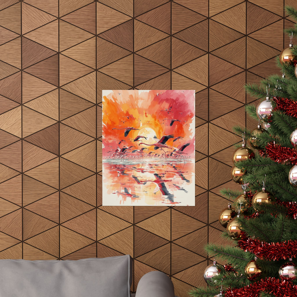 Sunset Flamingo Wall Art, Matte Vertical Posters, Home Decor, Interior Design, Gift for Bird Lovers, Floral Art Prints