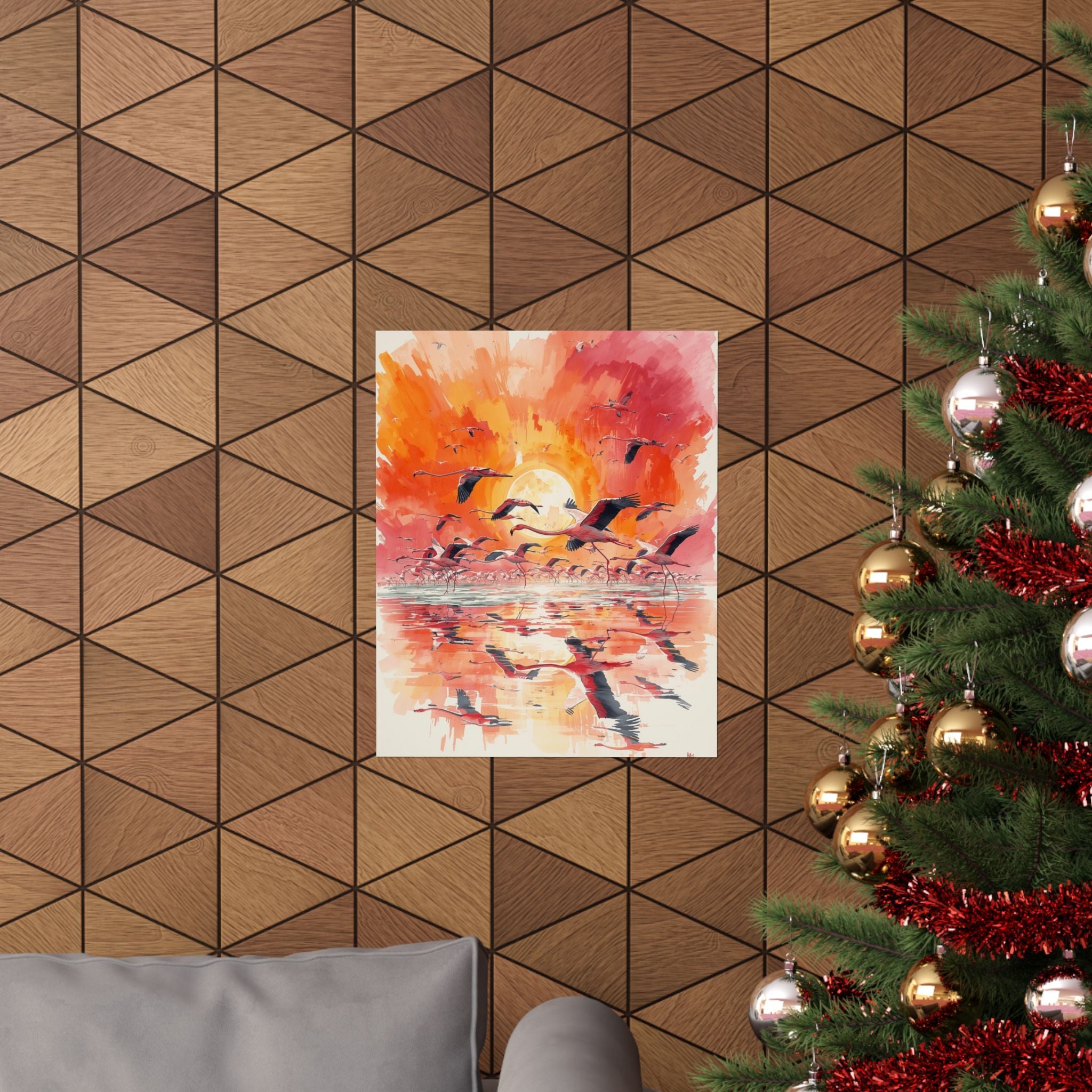 Sunset Flamingo Wall Art, Matte Vertical Posters, Home Decor, Interior Design, Gift for Bird Lovers, Floral Art Prints