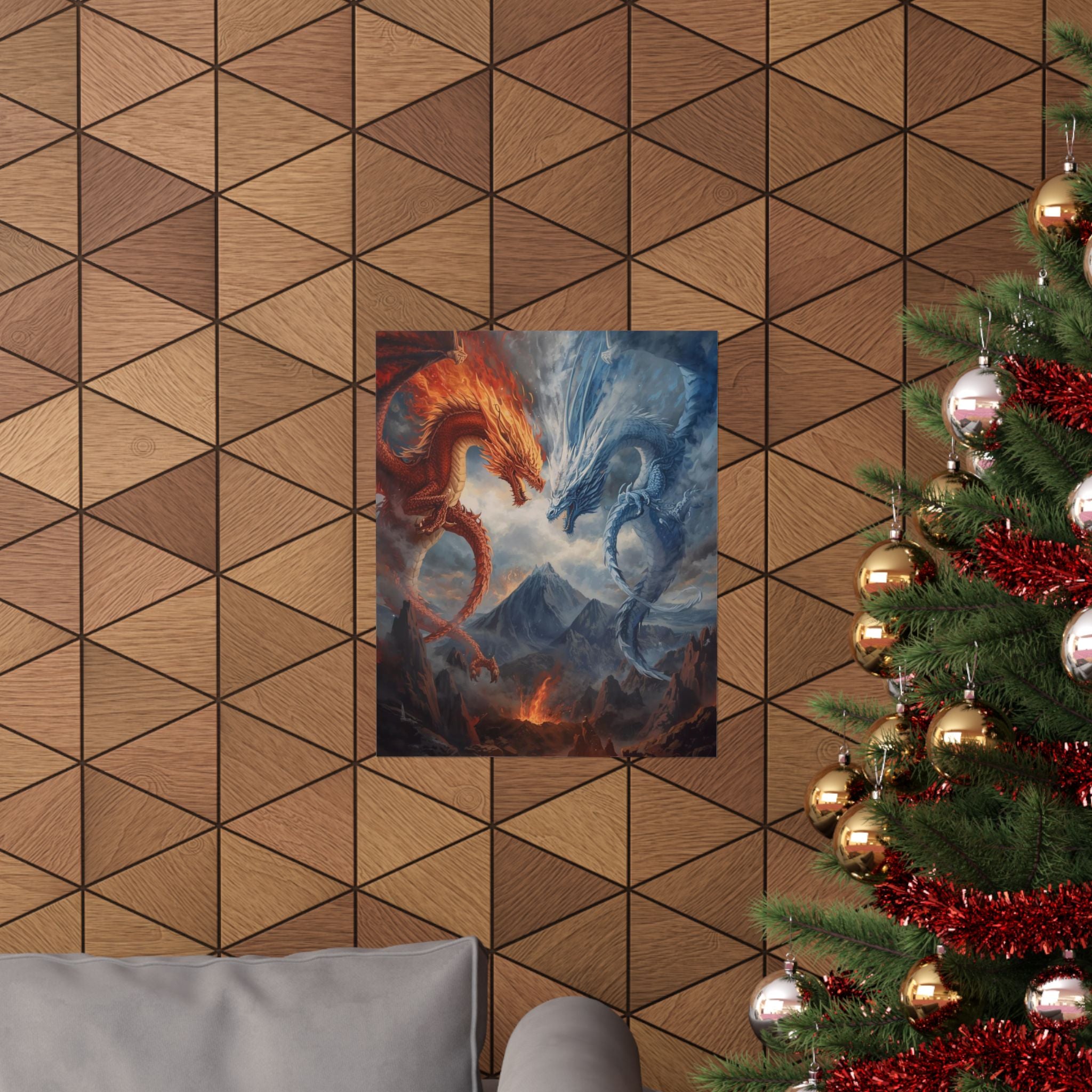 Epic Dragon Battle Matte Vertical Posters, Fantasy Wall Art, Home Decor, Gift for Gamers, Adventure Enthusiasts, Art Print