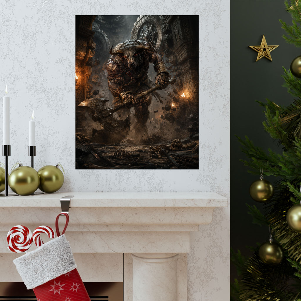 Minotaur Warrior Matte Vertical Poster | Fantasy Monster Dungeon Art