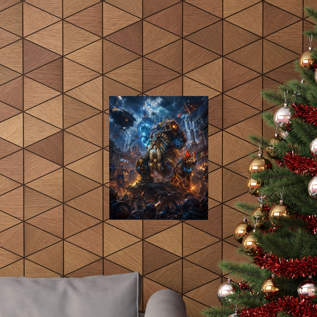 Fantasy Steampunk Dota Moba Inspired Battle Poster — Giant Mech Beast Matte Vertical Print