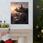Boy on Giant Robot Hand Poster | Matte Vertical Poster, Fantasy Sunset
