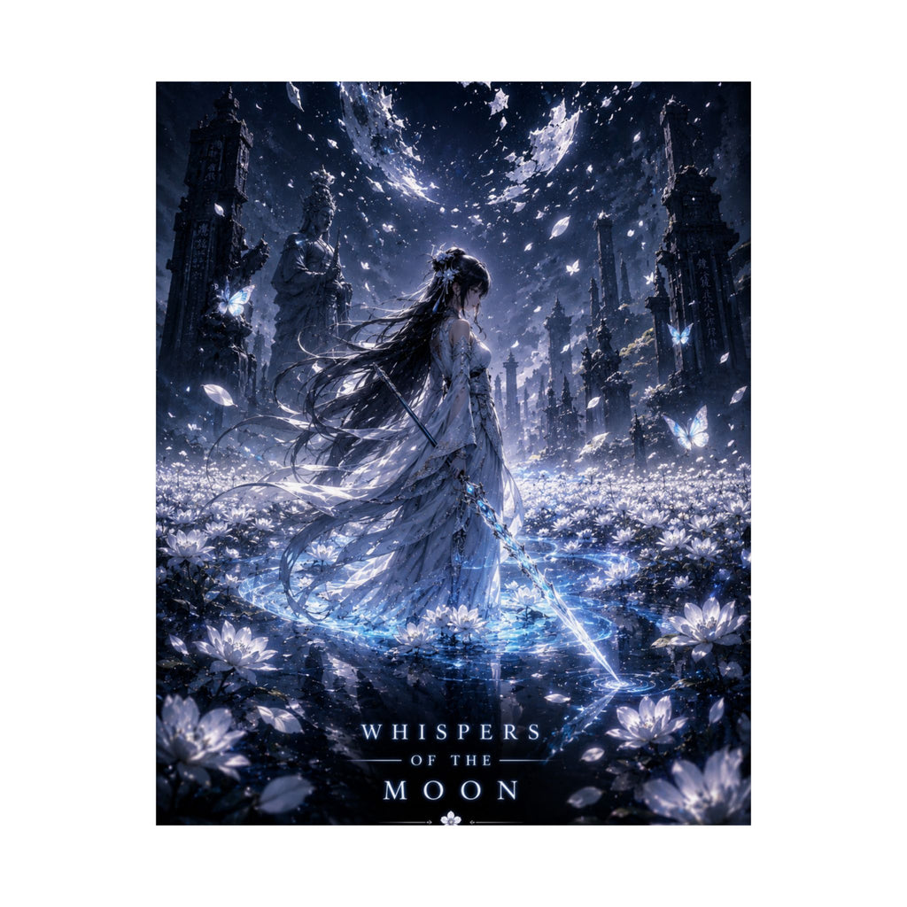 Whispers of the Moon Anime Gaming Poster — Fantasy Moonlit Girl Anime Wall Art