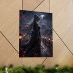 Moonlit Samurai Woman Poster | Matte Vertical Poster, Dark Fantasy, Rainy Night