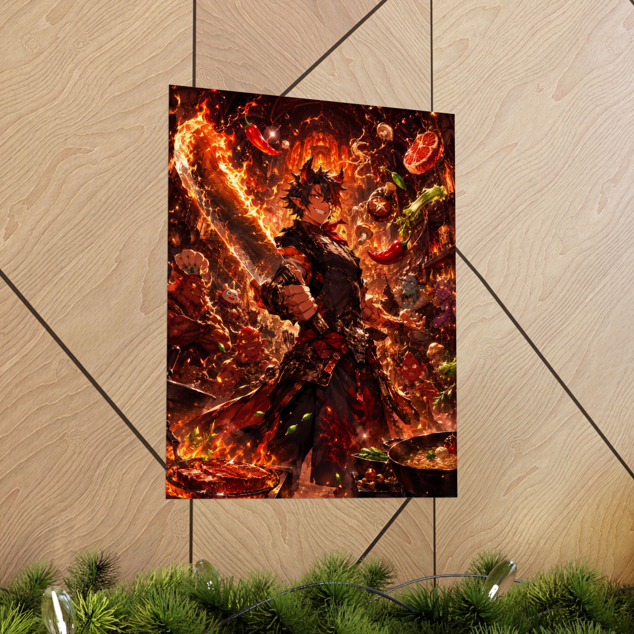 Fiery Anime Chef Matte Vertical Poster | Spicy Cooking Illustration