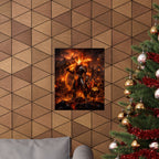 Fiery Warrior Dota Moba Inspired Fantasy Poster – Lava Knight with Flame Hound Matte Vertical Art