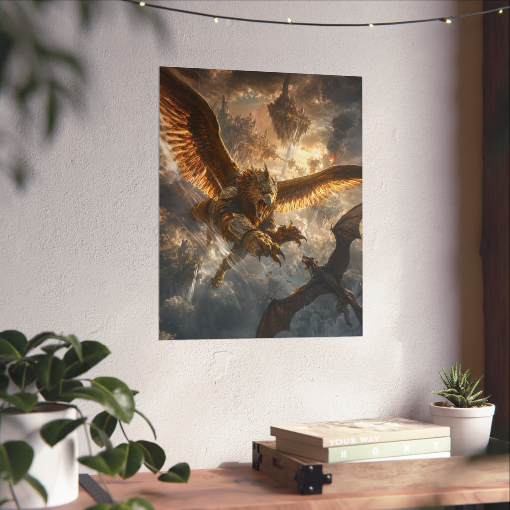 Gryphon vs Dragon Matte Vertical Poster | Fantasy Battle Wall Art