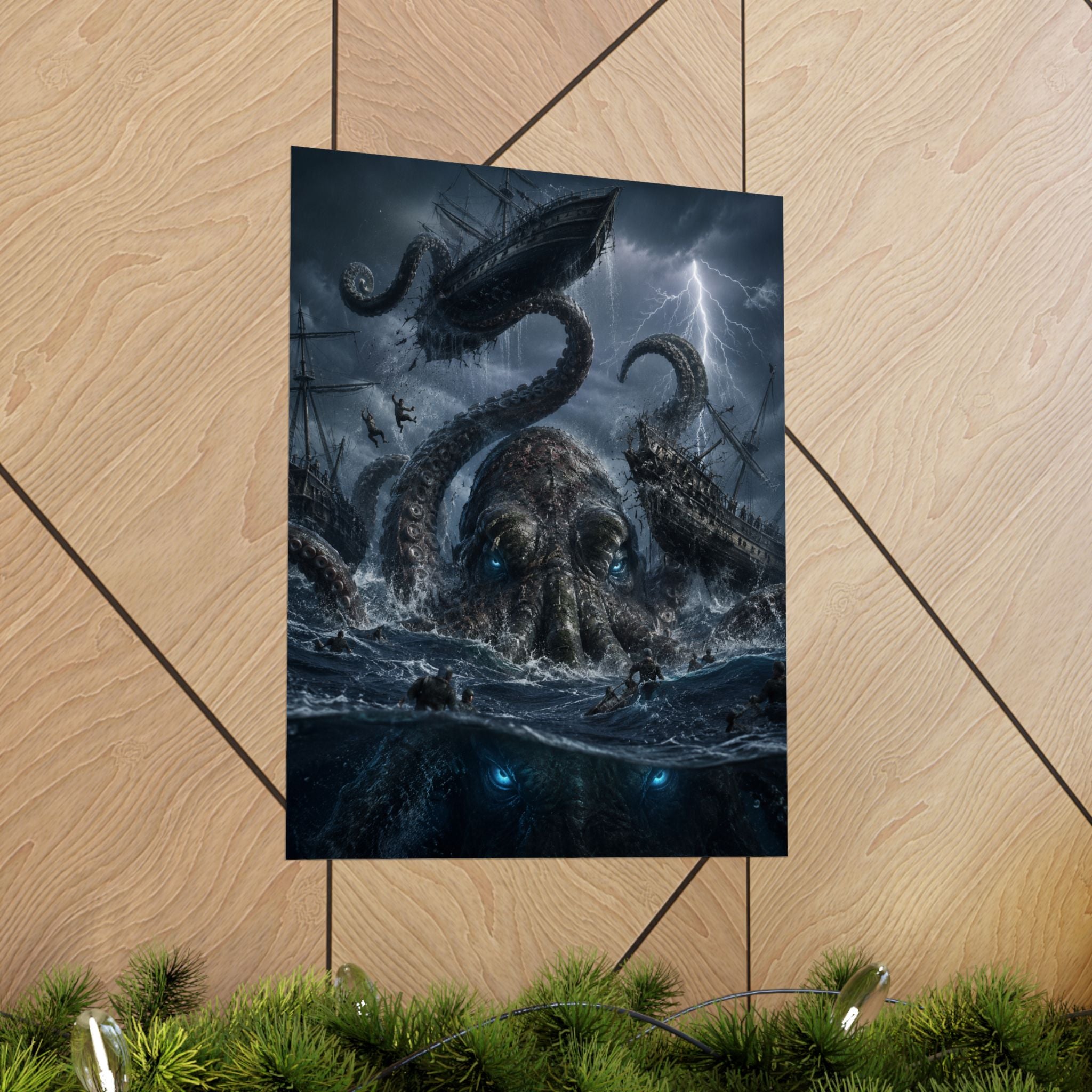 Giant Kraken Attack Matte Poster | Nautical Sea Monster Storm Art