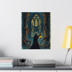 Gothic Lantern Poster — Hooded Explorer in Cathedral with Tentacles