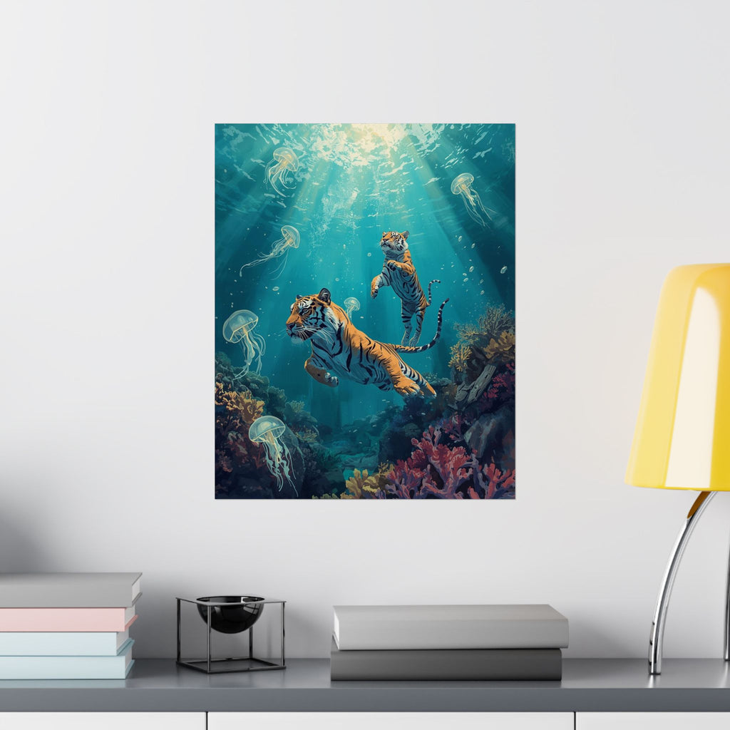 Underwater Tiger Adventure Posters, Ocean Decor, Animal Print Art, Jungle Wall Art, Gifts for Animal Lovers, Underwater Wall Aesthetic