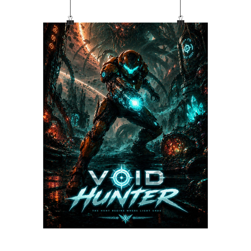 Void Hunter Sci‑Fi Gaming NES Poster — Futuristic Space Warrior Gaming Wall Art