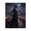 Moonlit Samurai Woman Poster | Matte Vertical Poster, Dark Fantasy, Rainy Night