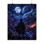 Demon Slayer Anime Art Poster — Moonlit Dragon Scene Anime Art