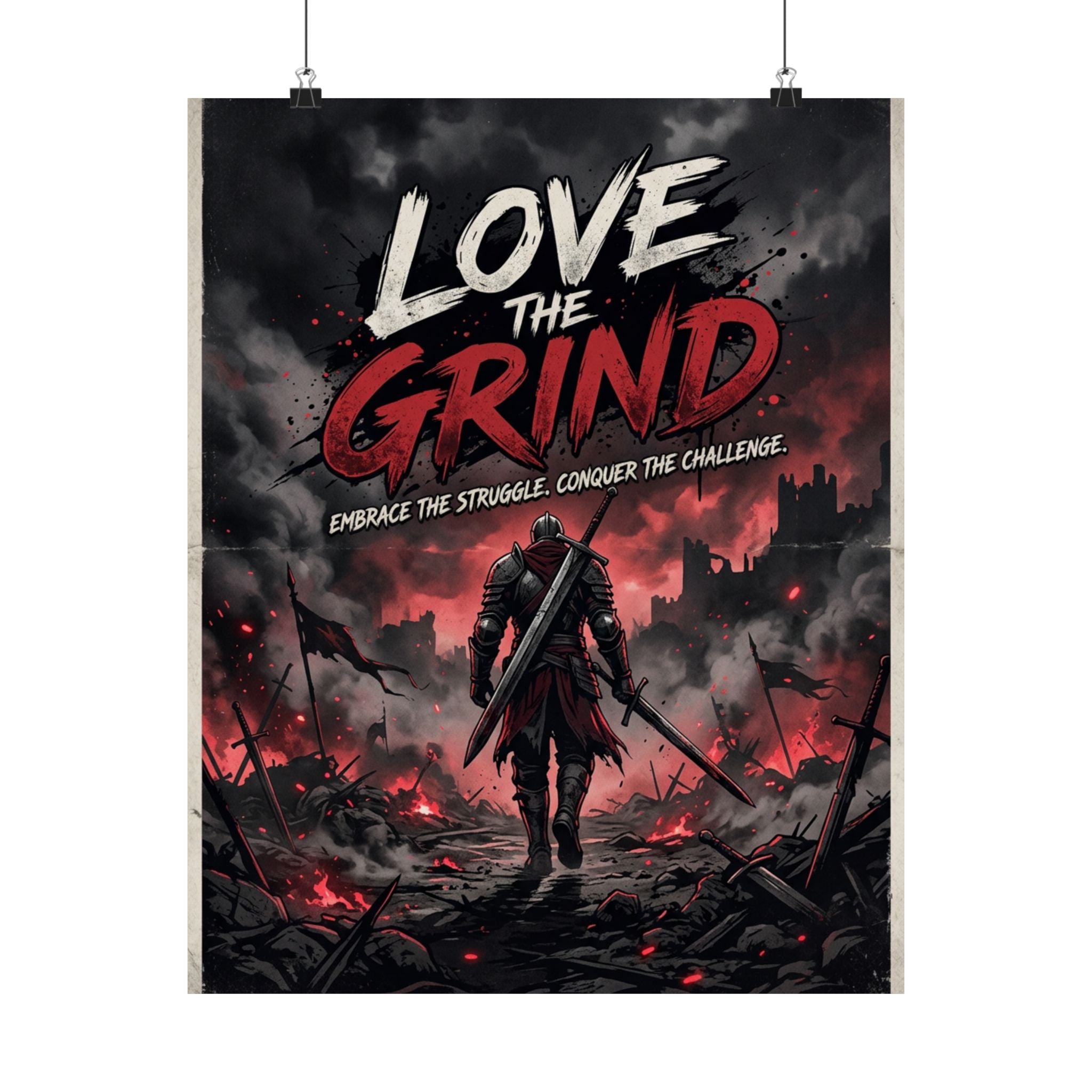 Love the Grind Gaming Poster - Motivational Warrior Matte Vertical Wall Art