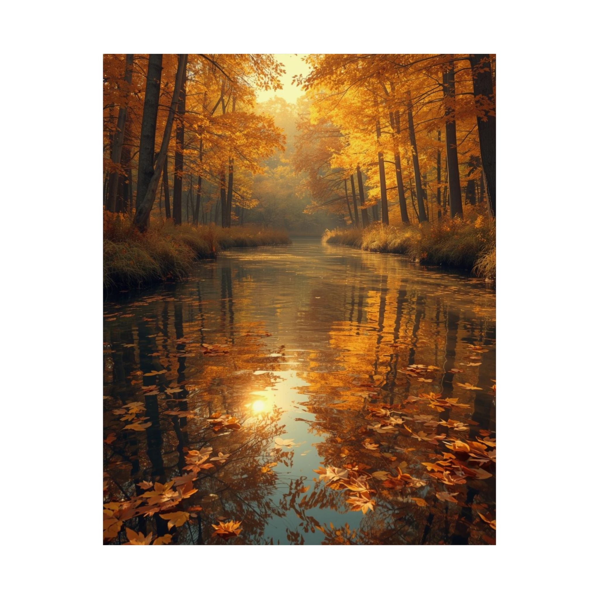 Autumn Reflection Art Poster, Matte Vertical Posters, Fall Decor, Home Wall Art, Nature Print, Seasonal Decoration