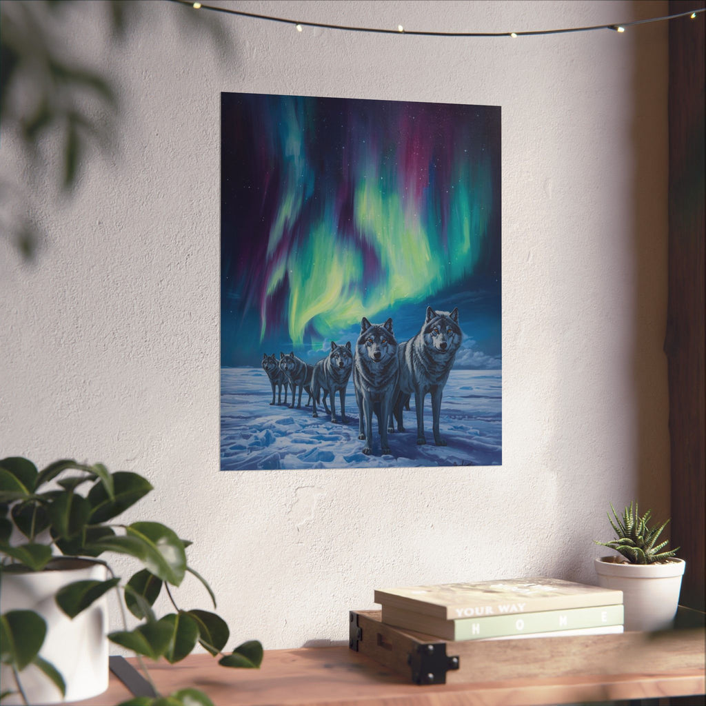 Aurora Borealis Wolf Poster, Nature Wall Art, Wildlife Decor, Northern Lights Print, Gift for Animal Lovers