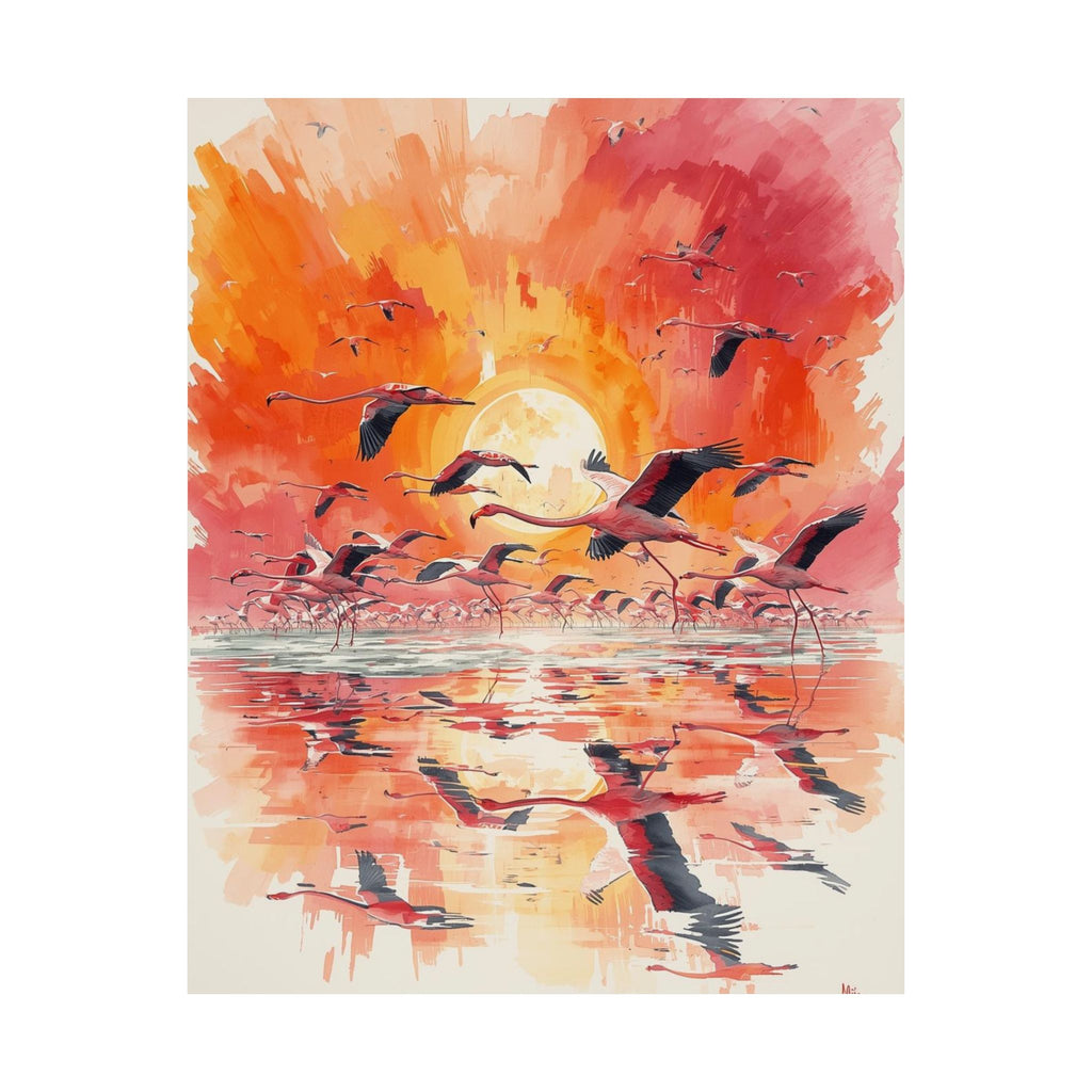 Sunset Flamingo Wall Art, Matte Vertical Posters, Home Decor, Interior Design, Gift for Bird Lovers, Floral Art Prints