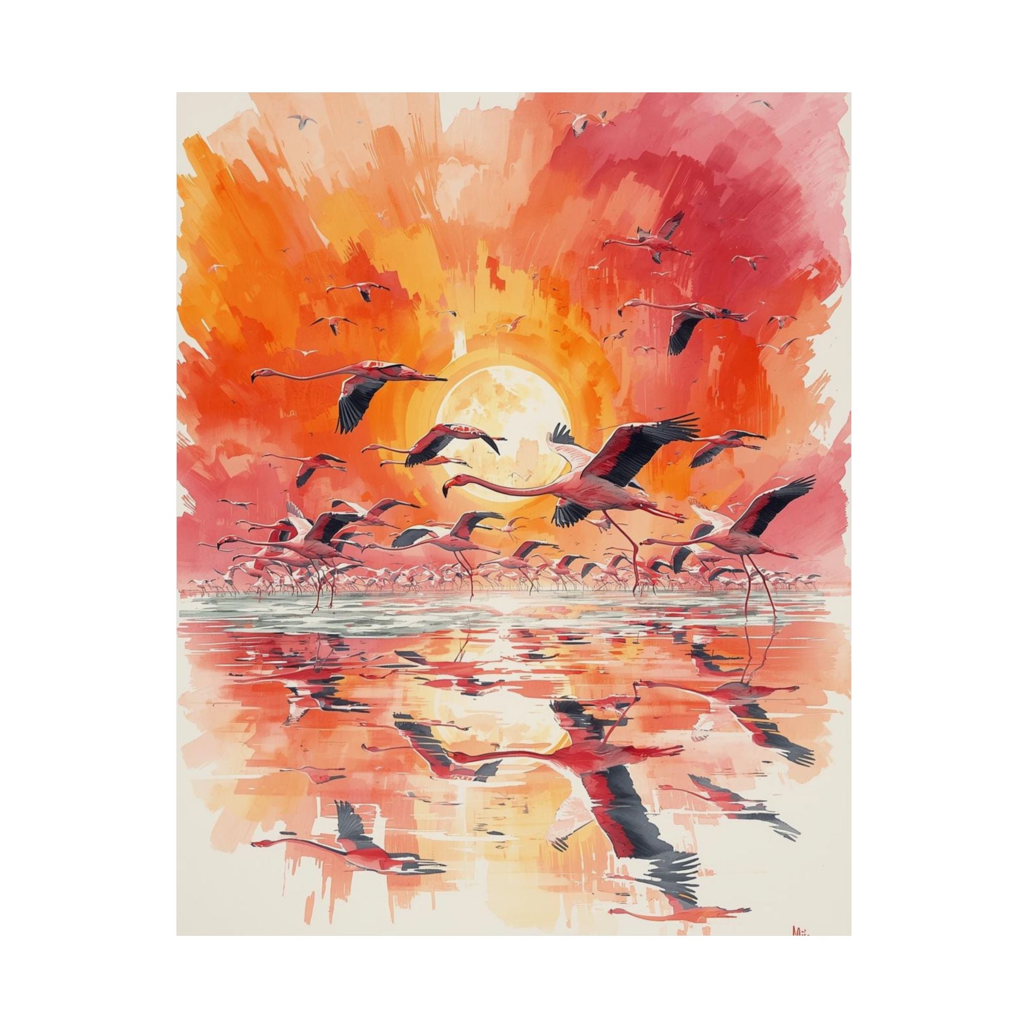 Sunset Flamingo Wall Art, Matte Vertical Posters, Home Decor, Interior Design, Gift for Bird Lovers, Floral Art Prints