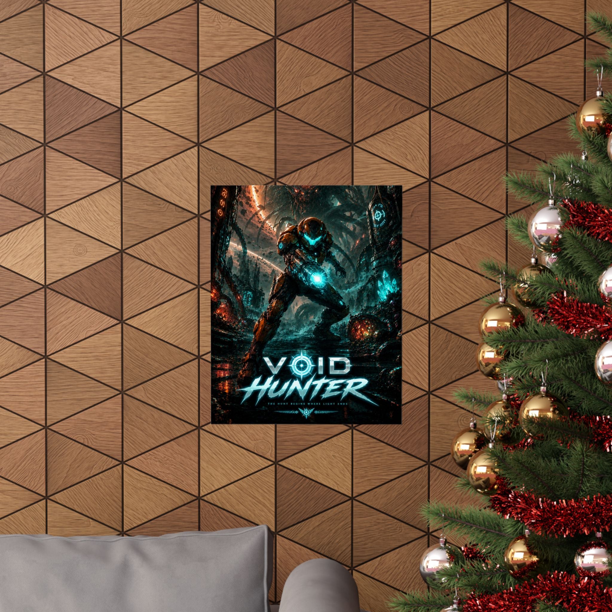 Void Hunter Sci‑Fi Gaming NES Poster — Futuristic Space Warrior Gaming Wall Art