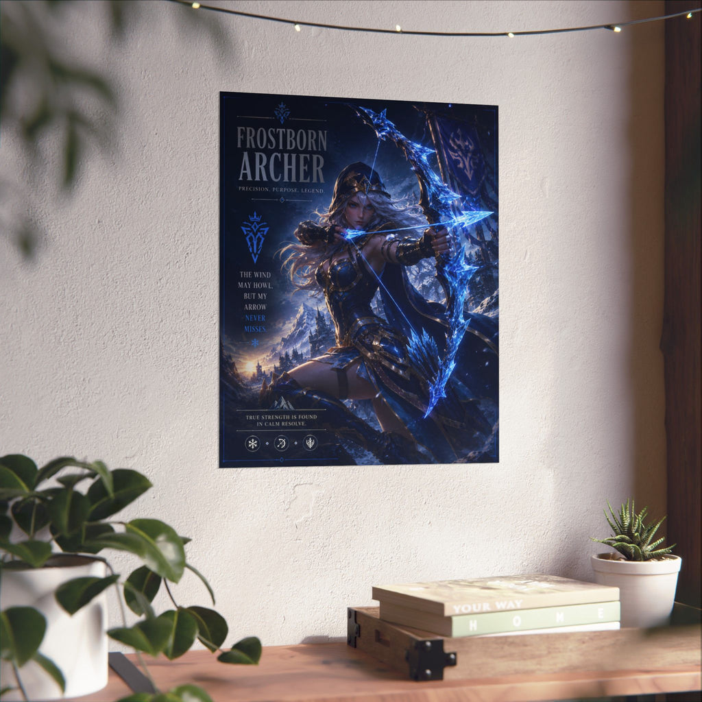 Frostborn Archer MOBA Vertical Poster — Fantasy Ice Archer Wall Art