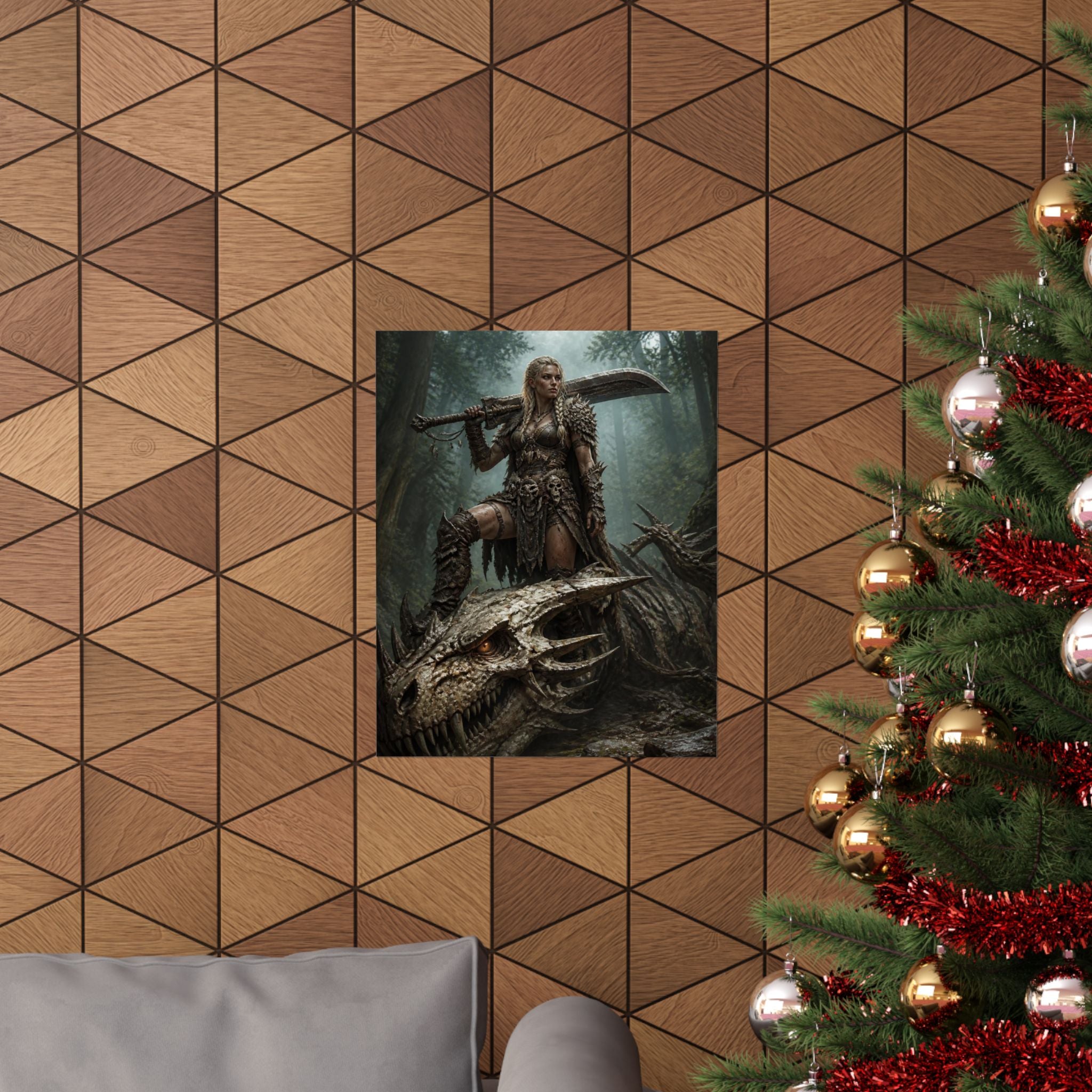 Viking Warrior Woman Dragon Skull Poster — Fantasy Norse Wall Art
