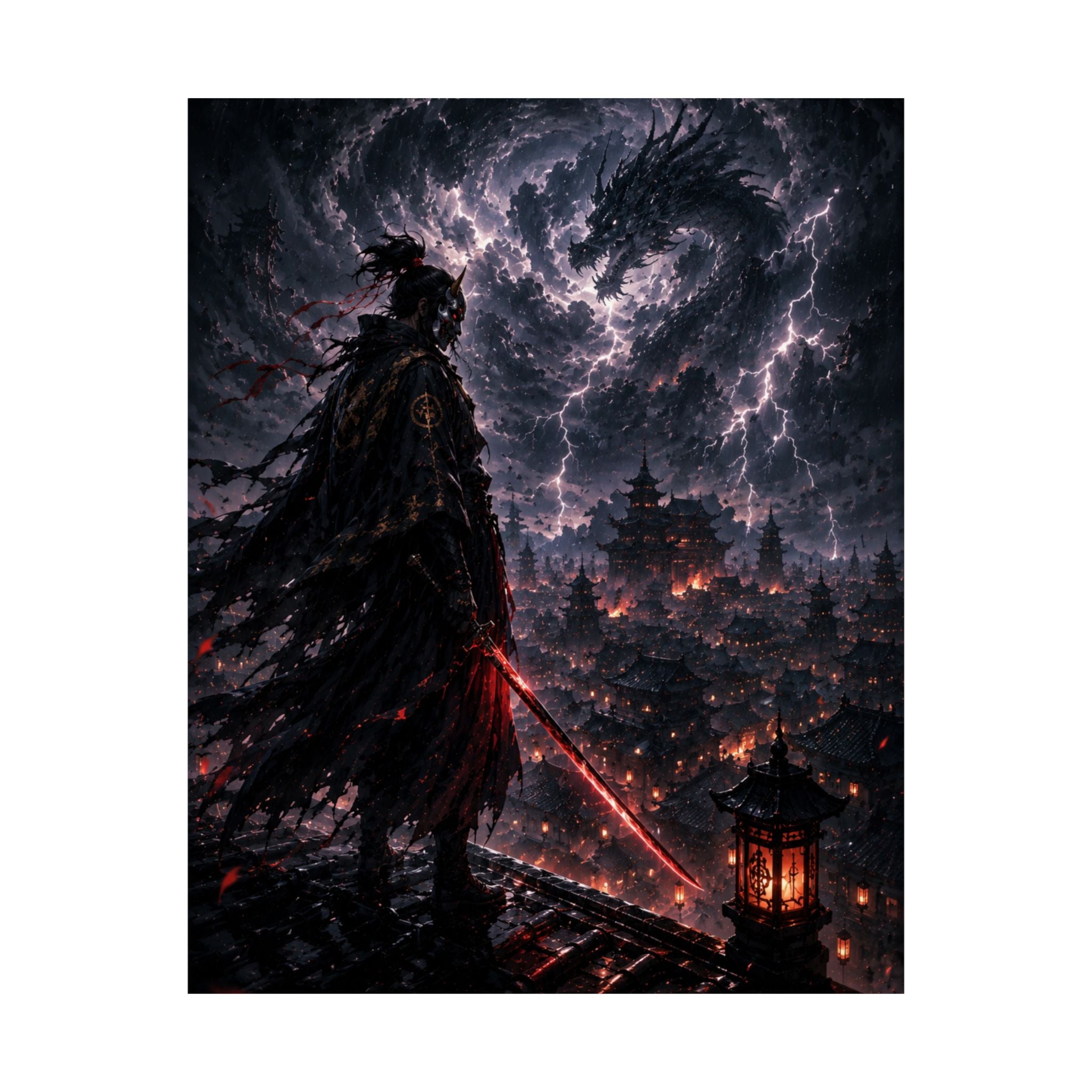 Samurai Nightstorm Anime Gaming Poster — Dark Dragon Sky Gaming Art